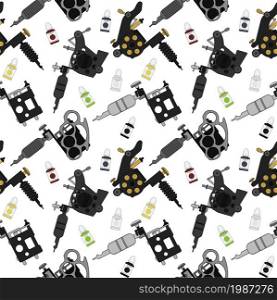 Tattoo machines and ink vector seamless pattern. Color. Tattoo machines and ink pattern. Color
