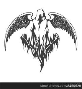 Tattoo of Angel of Death with Bird Wings isolated on white vector illustration.