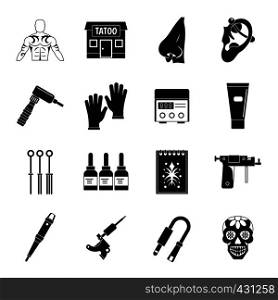 Tattoo parlor icons set. Simple illustration of 16 tattoo parlor vector icons for web. Tattoo parlor icons set, simple style