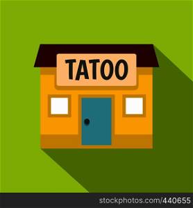 Tattoo salon building icon. Flat illustration of tattoo salon building vector icon for web on lime background. Tattoo salon building icon, flat style