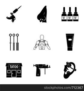 Tattoo salon specialist icon set. Simple set of 9 tattoo salon specialist vector icons for web isolated on white background. Tattoo salon specialist icon set, simple style