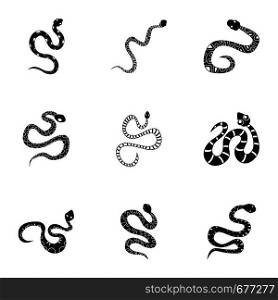 Tattoo snake icon set. Simple set of 9 tattoo snake vector icons for web isolated on white background. Tattoo snake icon set, simple style
