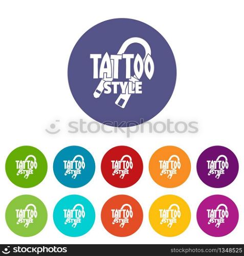 Tattoo style icons color set vector for any web design on white background. Tattoo style icons set vector color