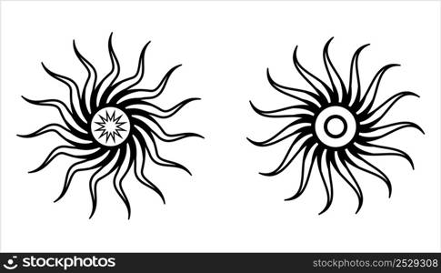 Tattoo Sun, Flame Tribal Vector Art Illustration