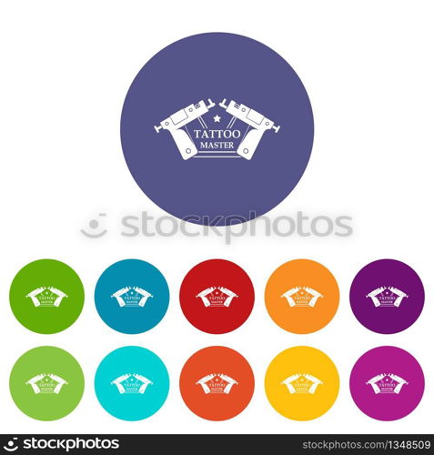 Tattoo tool icons color set vector for any web design on white background. Tattoo tool icons set vector color