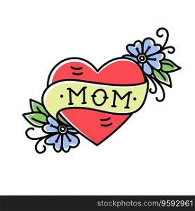Tattoo with mom inscription in heart shape vector image