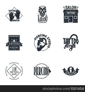 Tattooing logo set. Simple set of 9 tattooing vector logo for web isolated on white background. Tattooing logo set, simple style