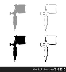 tattoos set icon grey black color vector illustration image simple solid fill outline contour line thin flat style. Tattoo machine set icon grey black color vector illustration image solid fill outline contour line thin flat style