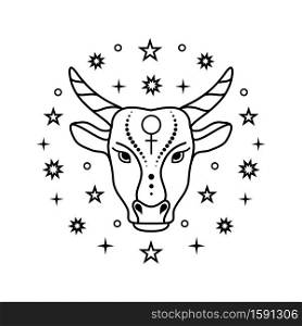 Taurus zodiac sign in line art style on white background. Taurus zodiac sign