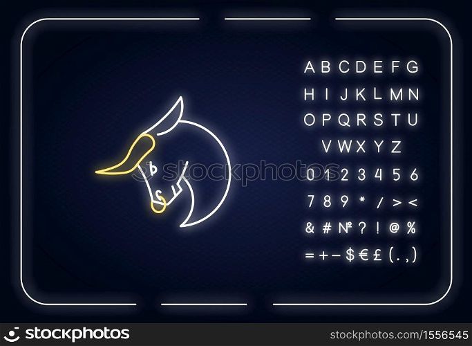 Taurus zodiac sign neon light icon. Outer glowing effect. Astrological bull sign with alphabet, numbers and symbols. Bullfight, corrida mascot. Vector isolated RGB color illustration. Taurus zodiac sign neon light icon