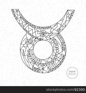 Taurus zodiac sign. Vector hand drawn horoscope illustration. Astrological coloring page.. Taurus zodiac sign. Vector hand drawn horoscope illustrations collection. Astrological coloring page.