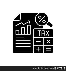 Tax accounting black glyph icon. Accounting methods focused on taxes. Analysis and presentation of tax payments and returns. Silhouette symbol on white space. Vector isolated illustration. Tax accounting black glyph icon