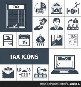 Tax And Fees Flat Icon Set. Taxes and fees payment and contribution date flat silhouette icon set isolated vector illustration