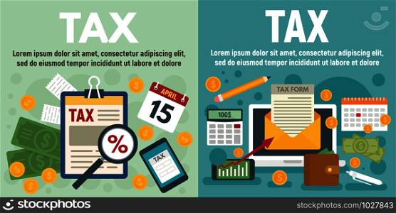 Tax banner set. Flat illustration of tax vector banner set for web design. Tax banner set, flat style