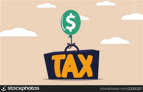 Tax burden and struggle business budget. Finance heavy problem and dollar trapped vector illustration concept. Government crisis and company debt. Bankruptcy businessman and taxpayer stress freedom