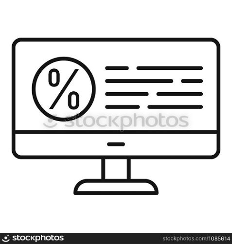 Tax computer monitor icon. Outline tax computer monitor vector icon for web design isolated on white background. Tax computer monitor icon, outline style