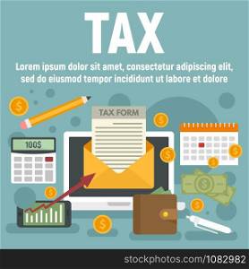 Tax concept banner. Flat illustration of tax vector concept banner for web design. Tax concept banner, flat style
