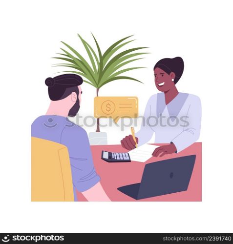 Tax consultant isolated cartoon vector illustrations. Small business owner talks with tax consultant, money management, financial security, budget accounting, profit audit vector cartoon.. Tax consultant isolated cartoon vector illustrations.