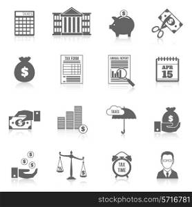 Tax cutting paying reducing symbols black icons set isolated vector illustration