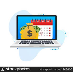 Tax day. Concept of Payment date or Payday loan like a calendar with money. Vector illustration.. Tax day. Concept of Payment date or Payday loan like a calendar with money. Vector illustration