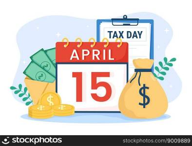 Tax Day Illustration with Clipboard Form, Clock, Calendar and Coins Money for Web Banner or Landing Page in Flat Cartoon Hand Drawn Templates