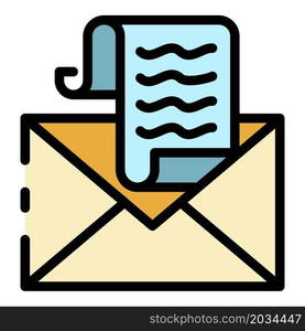 Tax email icon. Outline tax email vector icon color flat isolated. Tax email icon color outline vector