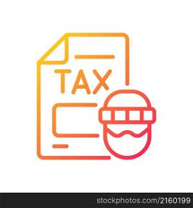 Tax evasion gradient linear vector icon. Taxation fraud. Economic crime. Money laundering. False tax declaration. Thin line color symbol. Modern style pictogram. Vector isolated outline drawing. Tax evasion gradient linear vector icon