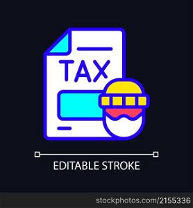 Tax evasion RGB color icon for dark theme. Taxation fraud. Money laundering. False declaration. Simple filled line drawing on night mode background. Editable stroke. Pixel perfect. Arial font used. Tax evasion RGB color icon for dark theme
