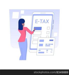 Tax filing app isolated concept vector illustration. Businessman with smartphone using tax filling application, professional accountant manager, financial report, banking data vector concept.. Tax filing app isolated concept vector illustration.