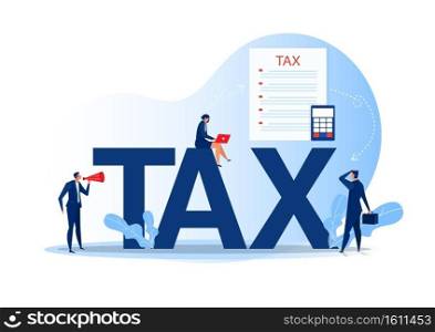Tax financial analysis; Business People Calculating Document for Taxes Flat .