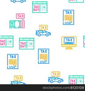 Tax Financial Payment For Income Vector Seamless Pattern Color Line Illustration. Tax Financial Payment For Income Icons Set Vector