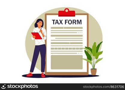 Tax form concept. Online tax payment. Vector illustration. Flat