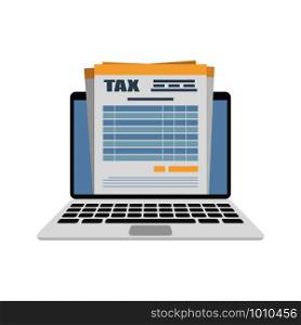 tax form on laptop in flat style, vector. tax form on laptop in flat style
