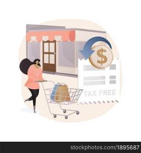 Tax free service abstract concept vector illustration. VAT free trading, refunding VAT services, duty free zone, airport shopping, buying goods abroad, tax refund program abstract metaphor.. Tax free service abstract concept vector illustration.