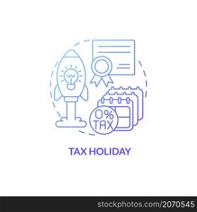Tax holiday blue gradient concept icon. Encouraging economic activity abstract idea thin line illustration. Business in India. Isolated outline drawing. Roboto-Medium, Myriad Pro-Bold fonts used. Tax holiday blue gradient concept icon