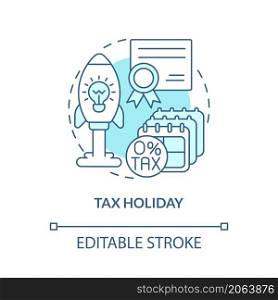 Tax holiday turquoise concept icon. Eliminating tax rates for short term abstract idea thin line illustration. Isolated outline drawing. Editable stroke. Roboto-Medium, Myriad Pro-Bold fonts used. Tax holiday turquoise concept icon