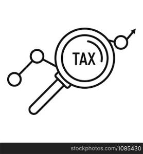 Tax magnifier icon. Outline tax magnifier vector icon for web design isolated on white background. Tax magnifier icon, outline style