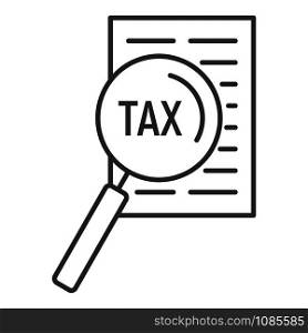 Tax magnifier icon. Outline tax magnifier vector icon for web design isolated on white background. Tax magnifier icon, outline style