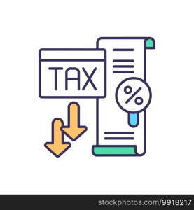 Tax minimization RGB color icon. Taxable and tax-sheltered accounts. Assets location. Minimizing annual tax on business and property. Maximizing after-tax returns. Isolated vector illustration. Tax minimization RGB color icon