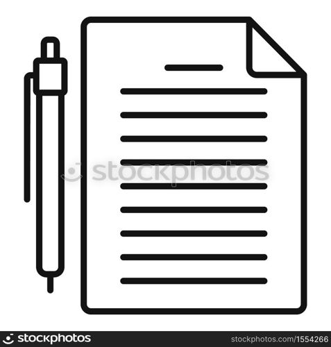 Tax paper pen icon. Outline tax paper pen vector icon for web design isolated on white background. Tax paper pen icon, outline style