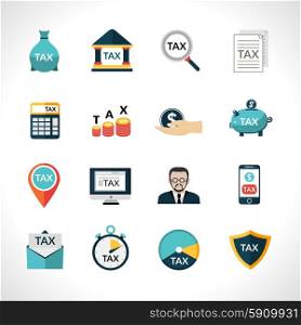 Tax paying and reducing flat icons set isolated vector illustration. Tax Icons Set