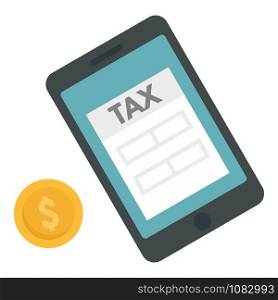 Tax payment smartphone icon. Flat illustration of tax payment smartphone vector icon for web design. Tax payment smartphone icon, flat style