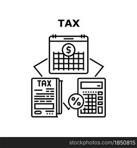 Tax Payment Vector Icon Concept. Annual Tax Payment And Counting With Calculator Electronic Gadget, Financial Account Occupation, Calculating Finance And Economy Budget Black Illustration. Tax Payment Vector Concept Black Illustration