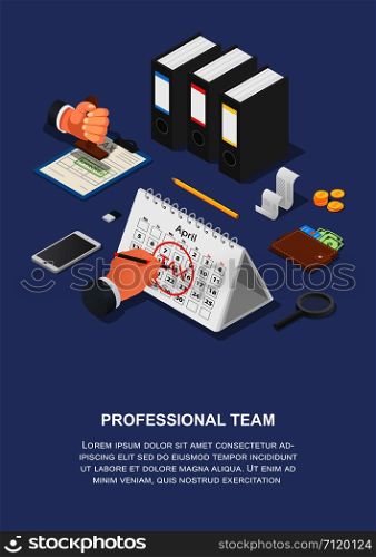 Tax professional team banner vertical. Isometric illustration of vector tax professional team banner vertical for web design. Tax professional team banner vertical, isometric style