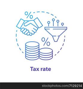 Tax rate blue concept icon. Taxable income calculation idea thin line illustration. Pay percentage of salary to government budget. Tax ratio, profit percent. Vector isolated outline drawing