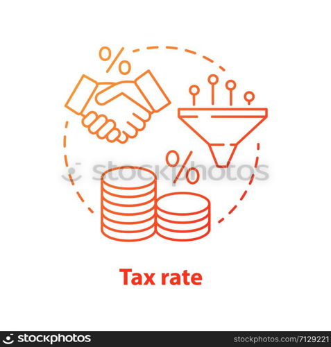 Tax rate red concept icon. Taxable earnings calculating idea thin line illustration. Pay revenue percent to government budget. Tax ratio, profit fee. Vector isolated outline drawing