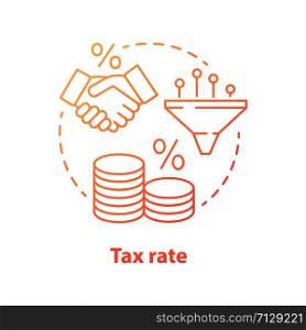 Tax rate red concept icon. Taxable earnings calculating idea thin line illustration. Pay revenue percent to government budget. Tax ratio, profit fee. Vector isolated outline drawing