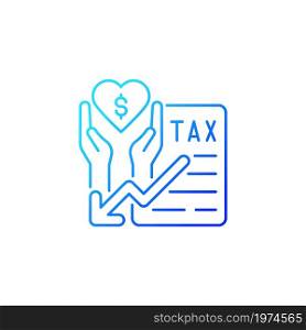 Tax reduction for charity gradient linear vector icon. Taxation deduction when funding. Company as help donor. Thin line color symbol. Modern style pictogram. Vector isolated outline drawing. Tax reduction for charity gradient linear vector icon