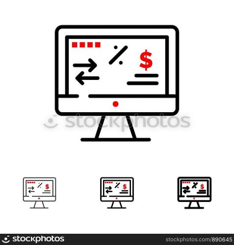 Tax Regulation, Finance, Income, Computer Bold and thin black line icon set