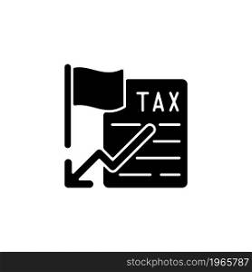 Tax relief black glyph icon. Small business incentives. Policy, program from government to reduce tax payment. Taxation deduction. Silhouette symbol on white space. Vector isolated illustration. Tax relief black glyph icon